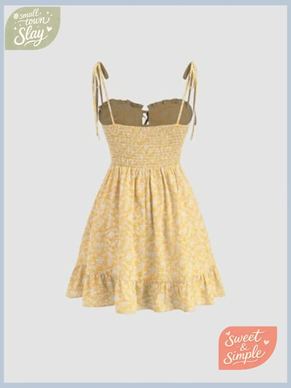 Floral Mini Sundress Spaghetti Strap Square Neck A-Line Sleeveless Boho Vacation - Picture 6 of 7